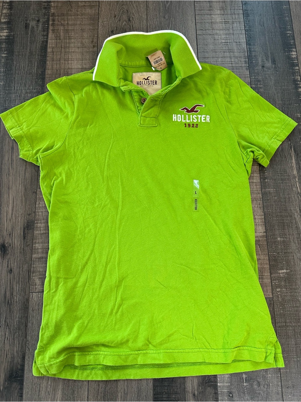 Hollister Mens Polo Size Large Bright Green Short Sleeve  Embroidered Logo NEW